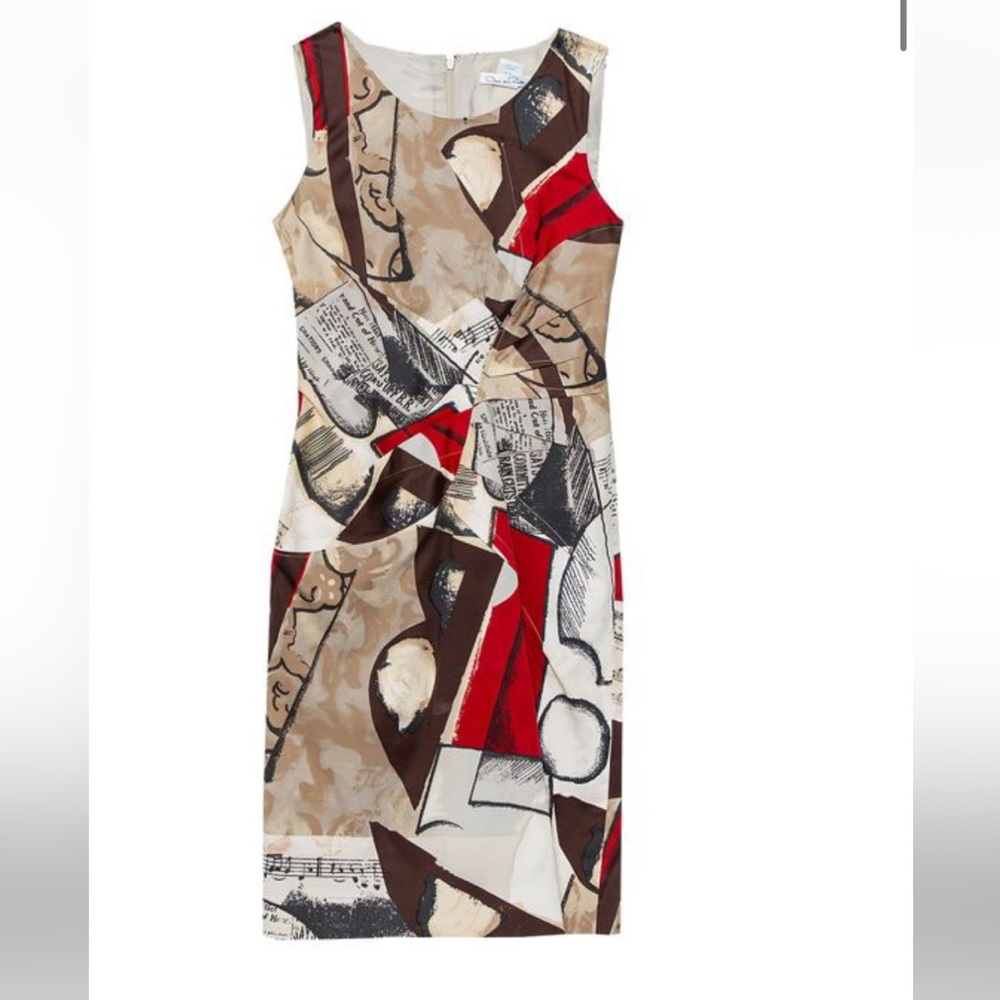 Oscar de la Renta Black and White Asymmetrical Cocktail Dress